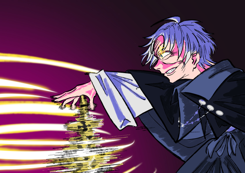 1girl, absurdres, ahoge, evil_smile, fighting, golden_sword, highres, holding