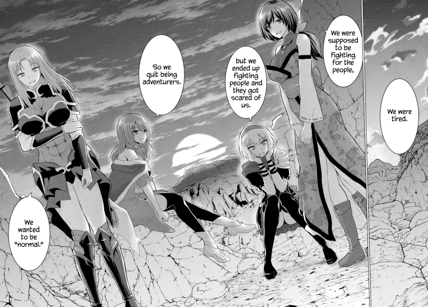 abs, absurdres, boots, dress, haruka_(yuusha_ni_zenbu_ubawareta_ore_wa_yuusha_no_hahaoya_to_party_wo_kumimashita!), highres, kuon_makoto, manga_page