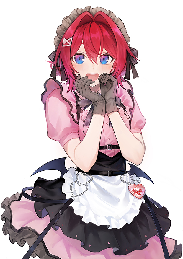 1girl, :d, akiakiyo, ange_katrina, apron, black_skirt, blue_eyes, blush