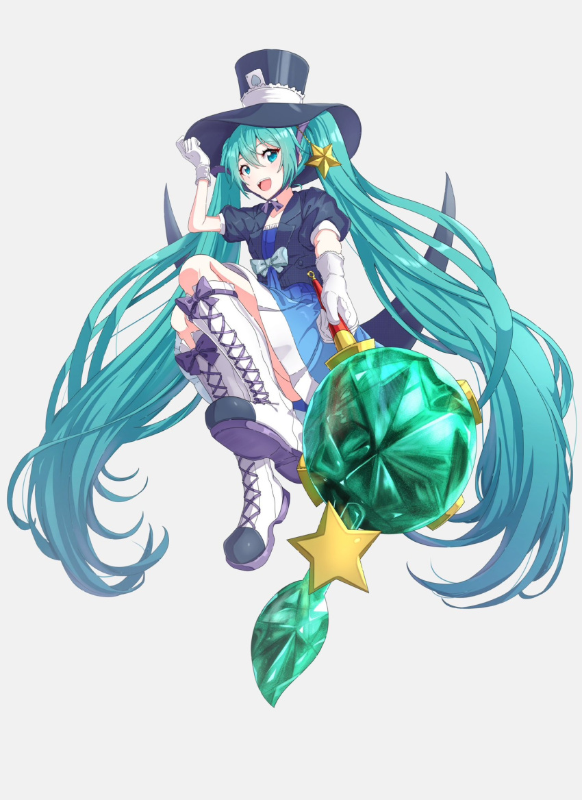 1girl, aqua_eyes, aqua_hair, black_jacket, blue_dress, boots, dress, gem