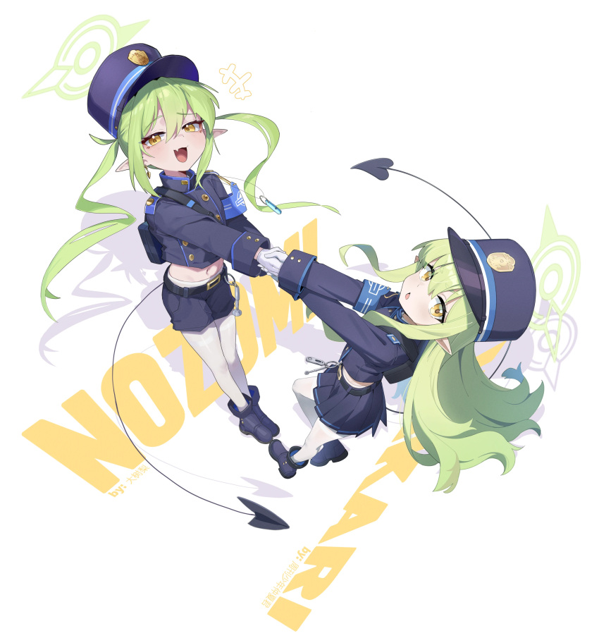 +++, 2girls, :d, absurdres, armband, artist_collaboration, artist_name, backpack