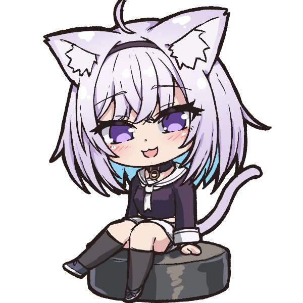 1girl, :3, ahoge, animal_ear_fluff, animal_ears, black_collar, black_hairband, black_shirt