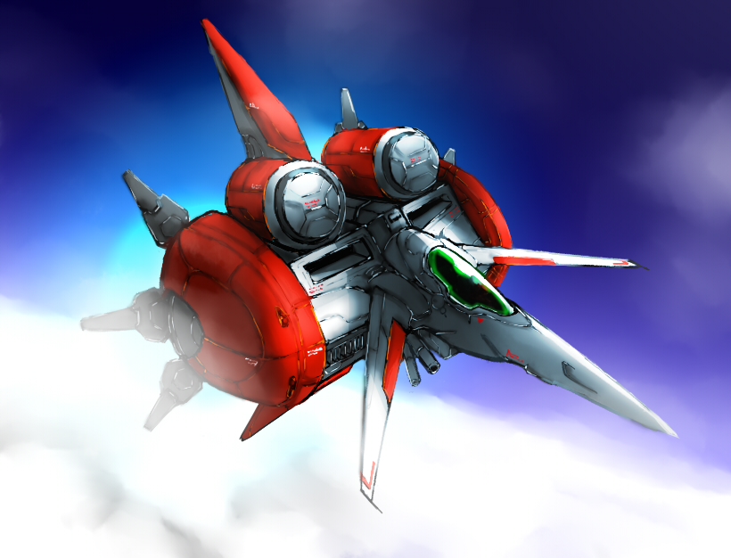 above_clouds, axelay, blue_sky, canopy_(aircraft), clouds, commentary, d-117_axelay, flying