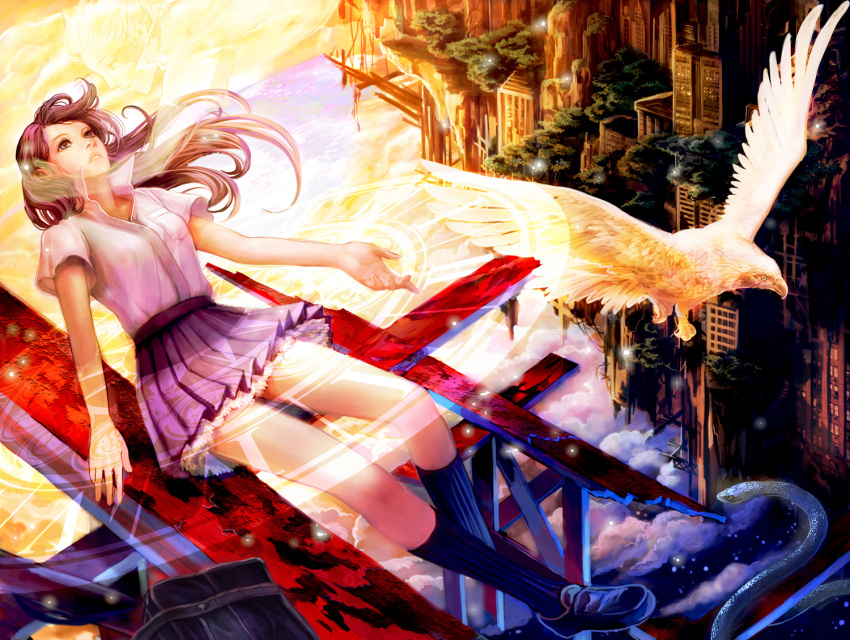 footwear, highres, long_hair, meu_(id3078978), original, pink_hair, skirt, snake