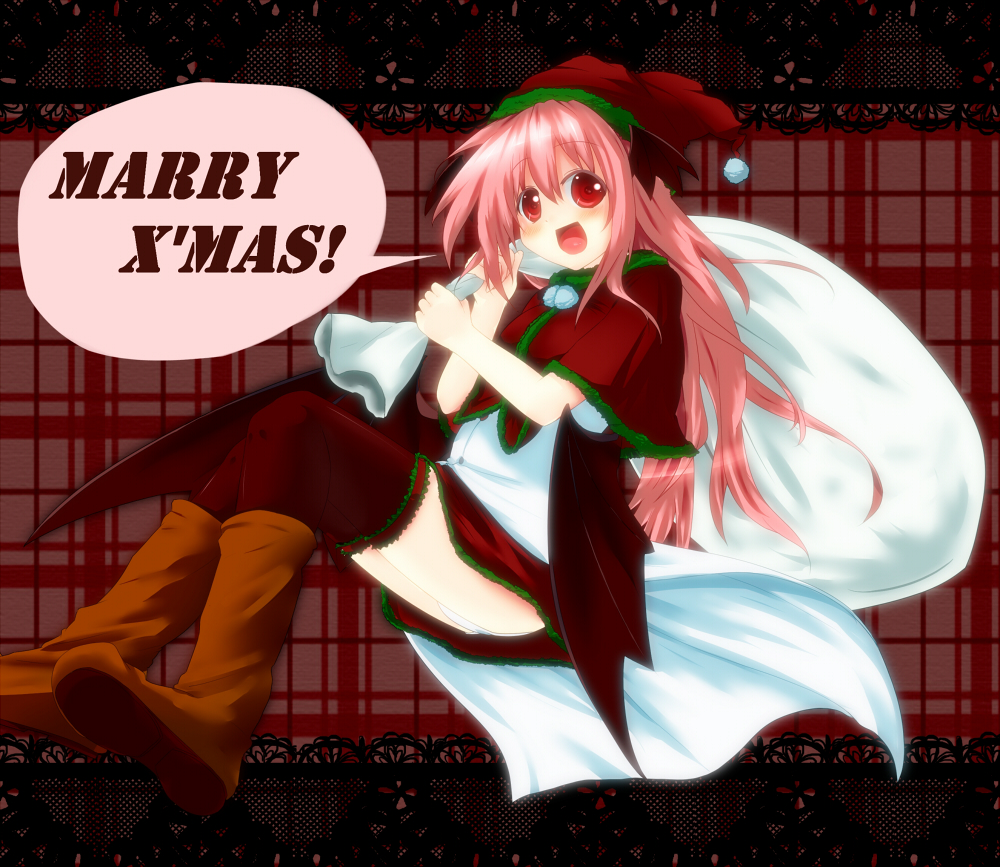 :d, aemoti, alternate_costume, bat_wings, boots, capelet, christmas, engrish