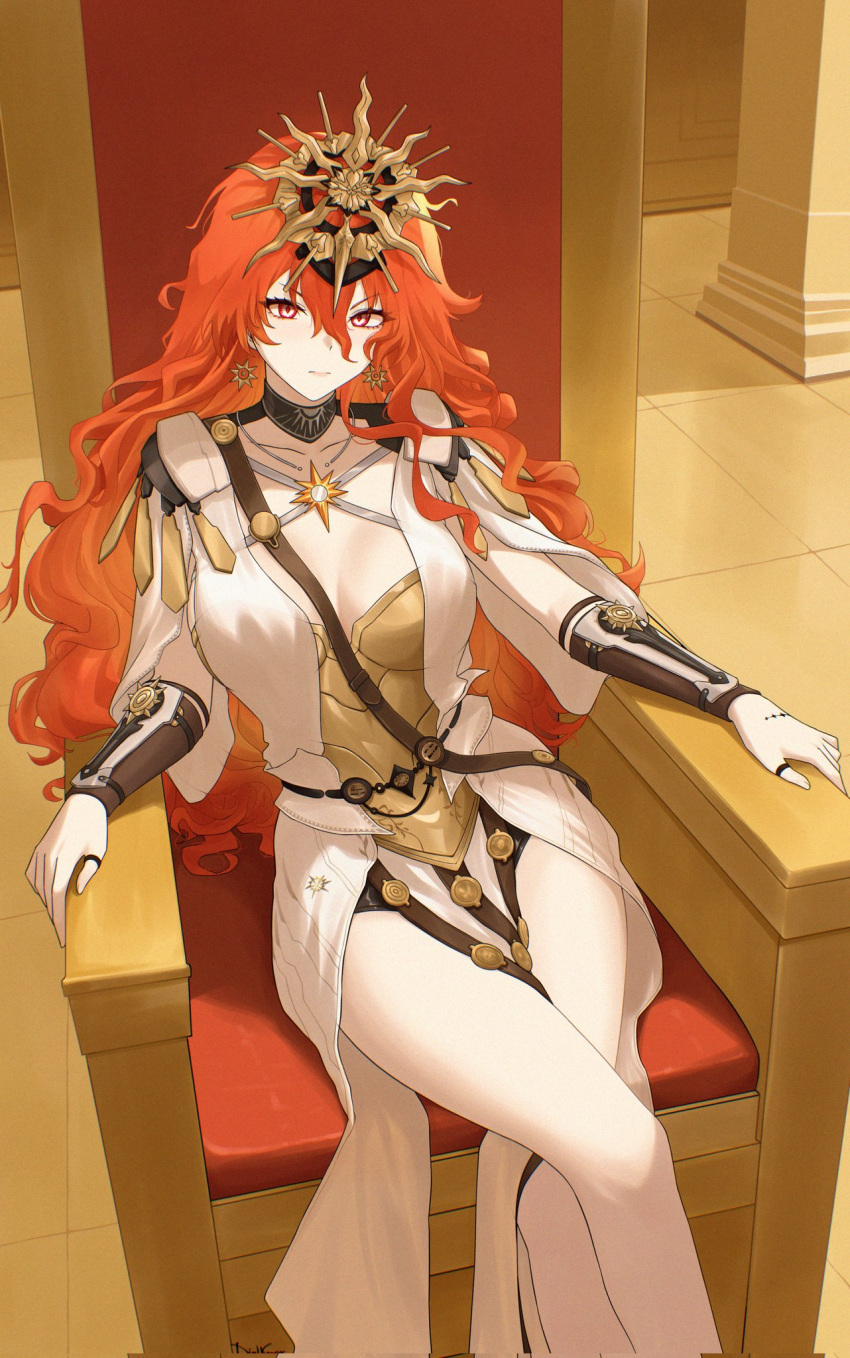 1girl, ancient_greek_clothes, arm_armor, armor, augusta_(wuthering_waves), black_collar, closed_mouth, collar