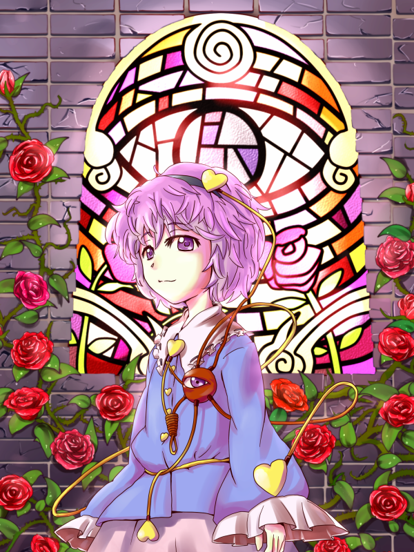 bust, eyeball, flower, hairband, heart, komeiji_satori, purple_eyes, purple_hair