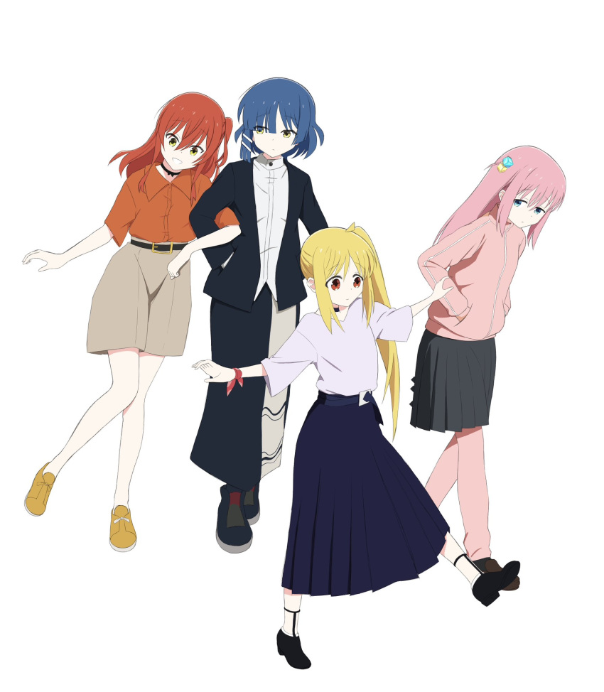 4girls, ahoge, alternate_costume, belt, black_belt, black_jacket, black_shoes, black_skirt