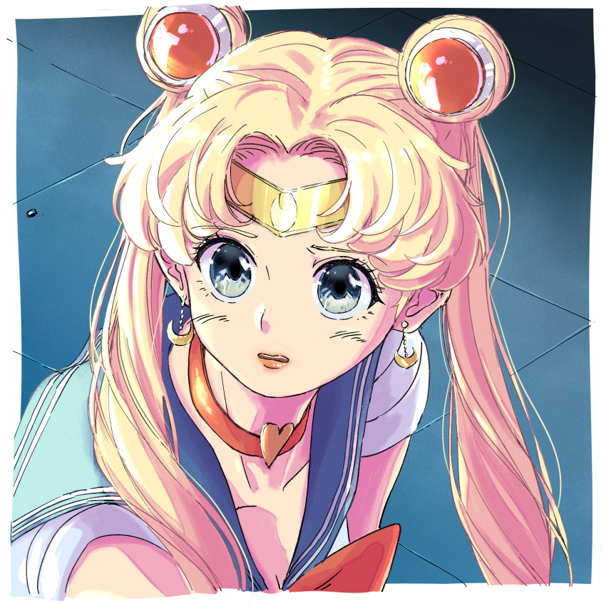 1girl, absurdres, bishoujo_senshi_sailor_moon, blonde_hair, blue_sailor_collar, border, choker, eyelashes
