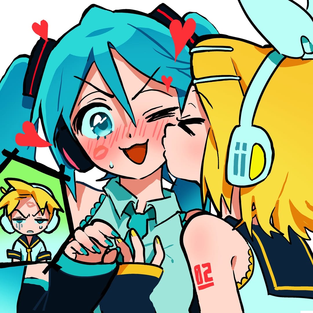 1boy, 2girls, arm_tattoo, blonde_hair, blue_hair, blue_nails, closed_eyes, collared_shirt
