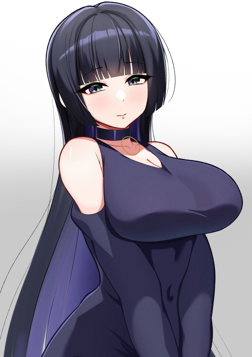 aqua_eyes, bigthirteen0301, black_choker, black_dress, black_hair, blunt_bangs, bocchi_the_rock!, breasts