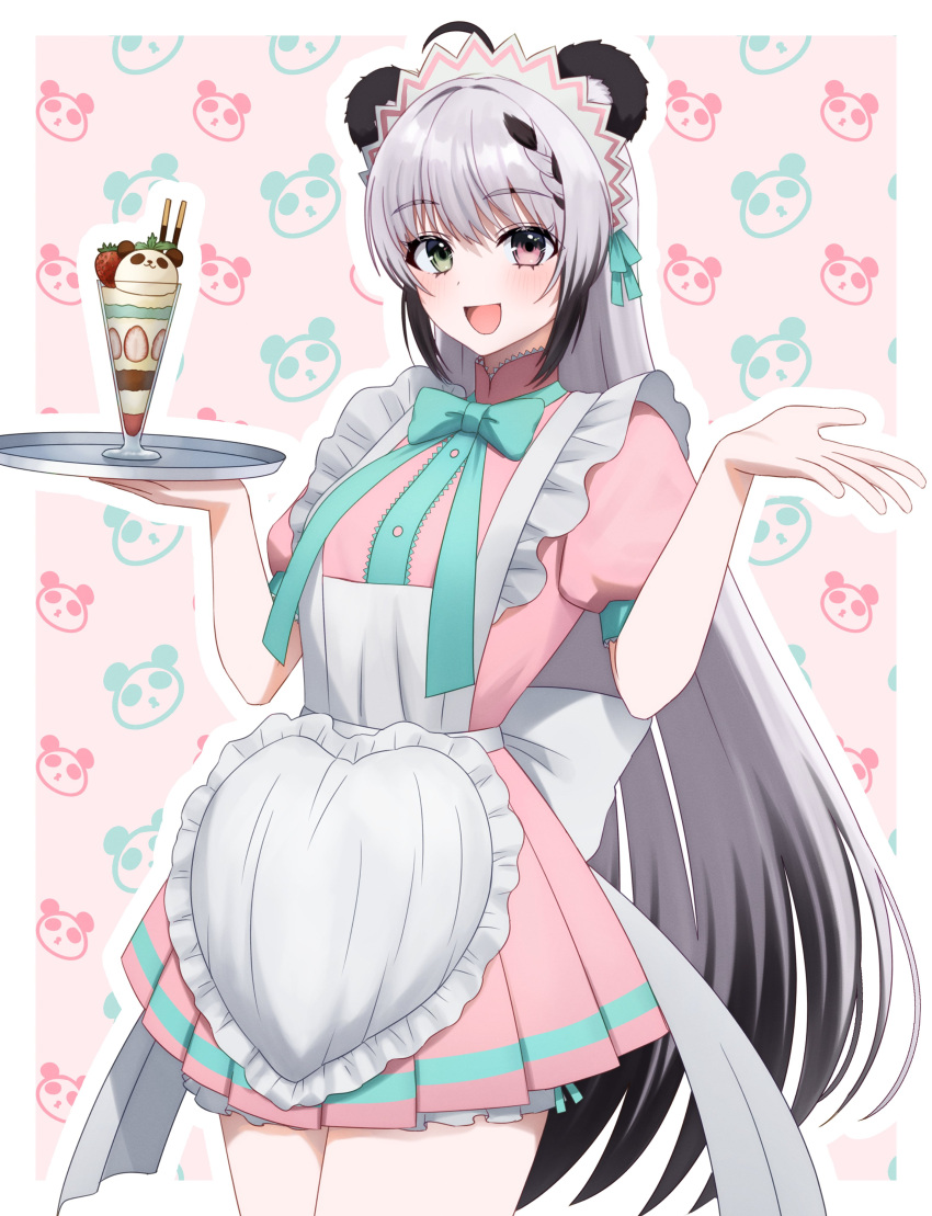 1girl, absurdres, ahoge, animal_ears, apron, back_bow, black_hair, bow