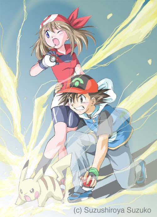 1boy, 1girl, bandanna, battle, bike_shorts, blue_eyes, brown_hair, child