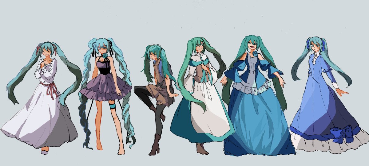 akujiki_musume_conchita_(vocaloid), apron, aqua_eyes, aqua_flower, aqua_hair, aqua_rose, aqua_skirt, asymmetrical_dress