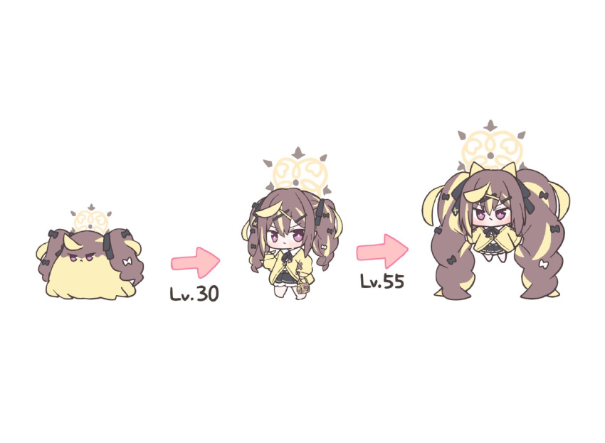 1girl, ayanoburuaka, blue_archive, brown_hair, chibi, full_body, halo, highres