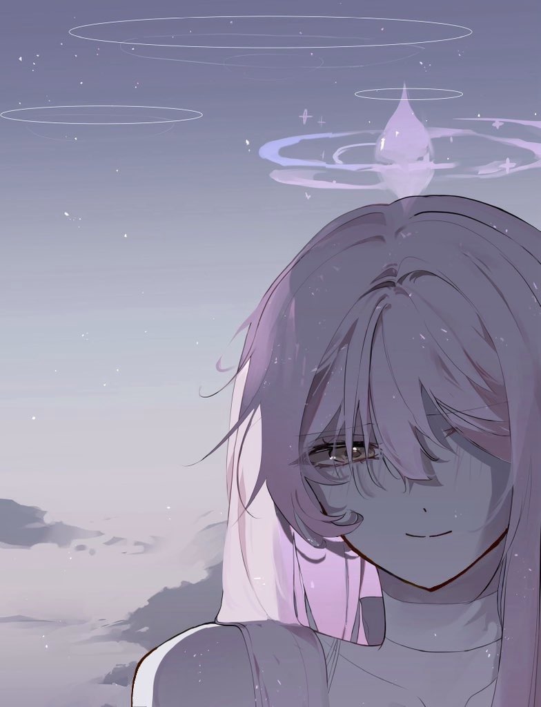 1girl, bare_shoulders, blue_archive, blush, closed_mouth, clouds, dress, engmuu_125