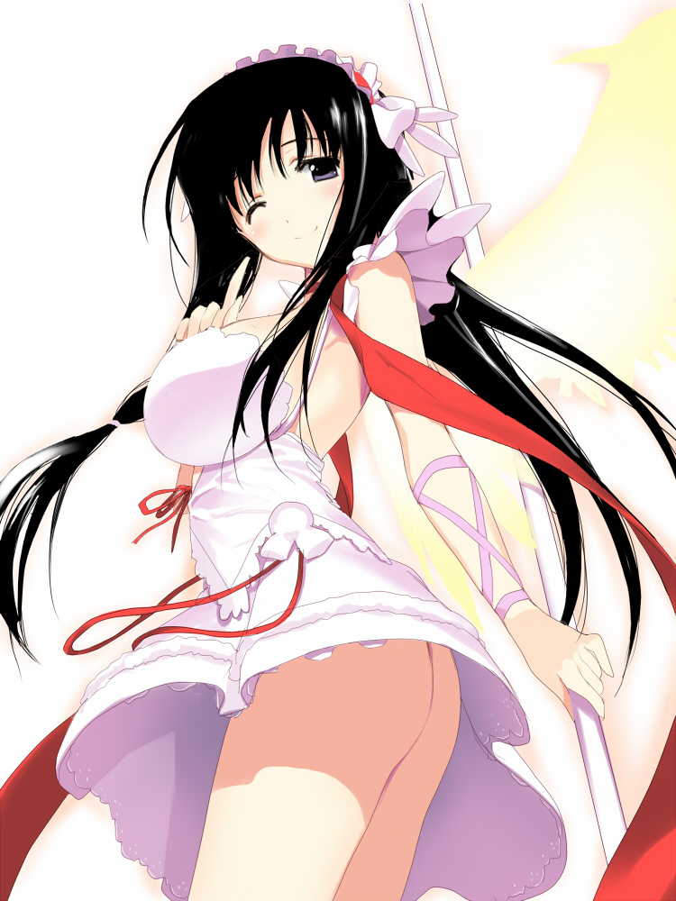 ass, black_hair, breasts, cosplay, haramura_nodoka, iwato_kasumi, large_breasts, long_hair, nodocchi, nodocchi_(cosplay), purple_eyes, saki, smile, solo, uiui_(umegayu), violet_eyes, wings, wink
