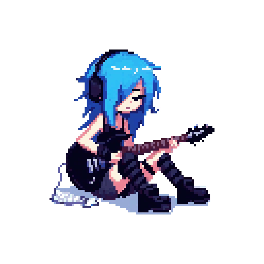 animated, animated_gif, blue_hair, emo-girl_(grs-), emo_fashion, guitar, instrument, music