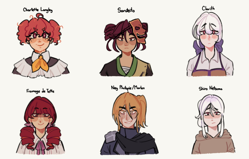 6+girls, akita_neru, blonde_hair, chartette_langley, clarith, evillious_nendaiki, fromage_de_tete, highres, kasane_teto, manque, mask, mask_on_head, multiple_girls, ney_phutapie, ponytail, red_eyes, red_hair, saruteito, shiro_netsuma, side_ponytail, twintails, vocaloid, white_hair, yellow_eyes, yowane_haku