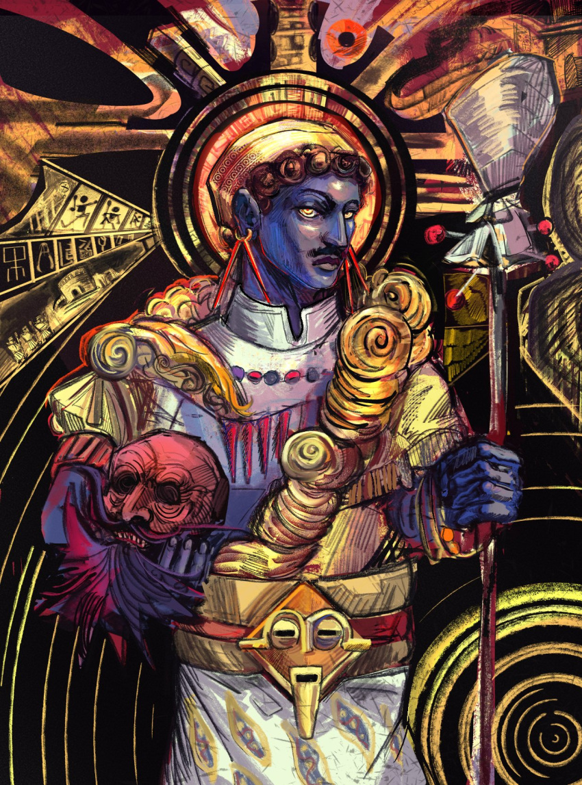 2boys, 7ggforp, african_clothes, beard, black_background, black_hair, closed_mouth, commentary