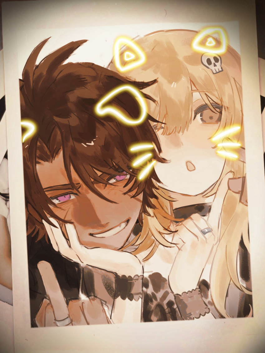 1boy, 1girl, :o, animal_ears, black_choker, black_dress, black_jacket, black_wrist_cuffs
