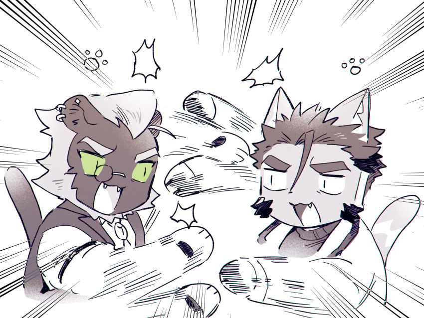 2boys, animal_ears, cat_boy, cat_ears, cat_tail, chibi, commentary_request, earrings