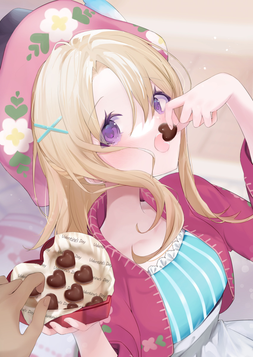 1girl, absurdres, blonde_hair, blue_shirt, bokujou_monogatari, bokujou_monogatari:_youkoso!_kaze_no_bazaar_e, box, candy