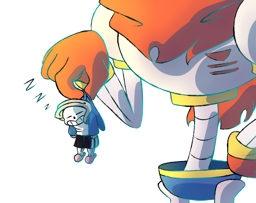 2015, 2boys, 2d, alternate_size, armor, black_shorts, blue_jacket, blue_shorts, brothers, cape, clothes_grab, cowboy_shot, digital_media, duo, gloves, grey_hood, hand_on_own_hip, head_out_of_frame, holding, holding_mini_person, hood, hood_up, hooded_jacket, humanoid, jacket, male, male_focus, male_only, mini_person, miniboy, monster, monster_boy, multiple_boys, open_clothes, open_jacket, out_of_frame, papyrus_(undertale), pink_slippers, red_cape, red_gloves, sans_(undertale), shirt, shorts, siblings, simple_background, size_difference, skeleton, sleeping, slippers, snowzahedghog, socks, solo_focus, striped_shorts, teeth, undead, undertale, utdr_(toby_fox), vertical-striped_clothes, vertical-striped_shorts, white_armor, white_background, white_shirt, white_socks, white_stripes, zzz