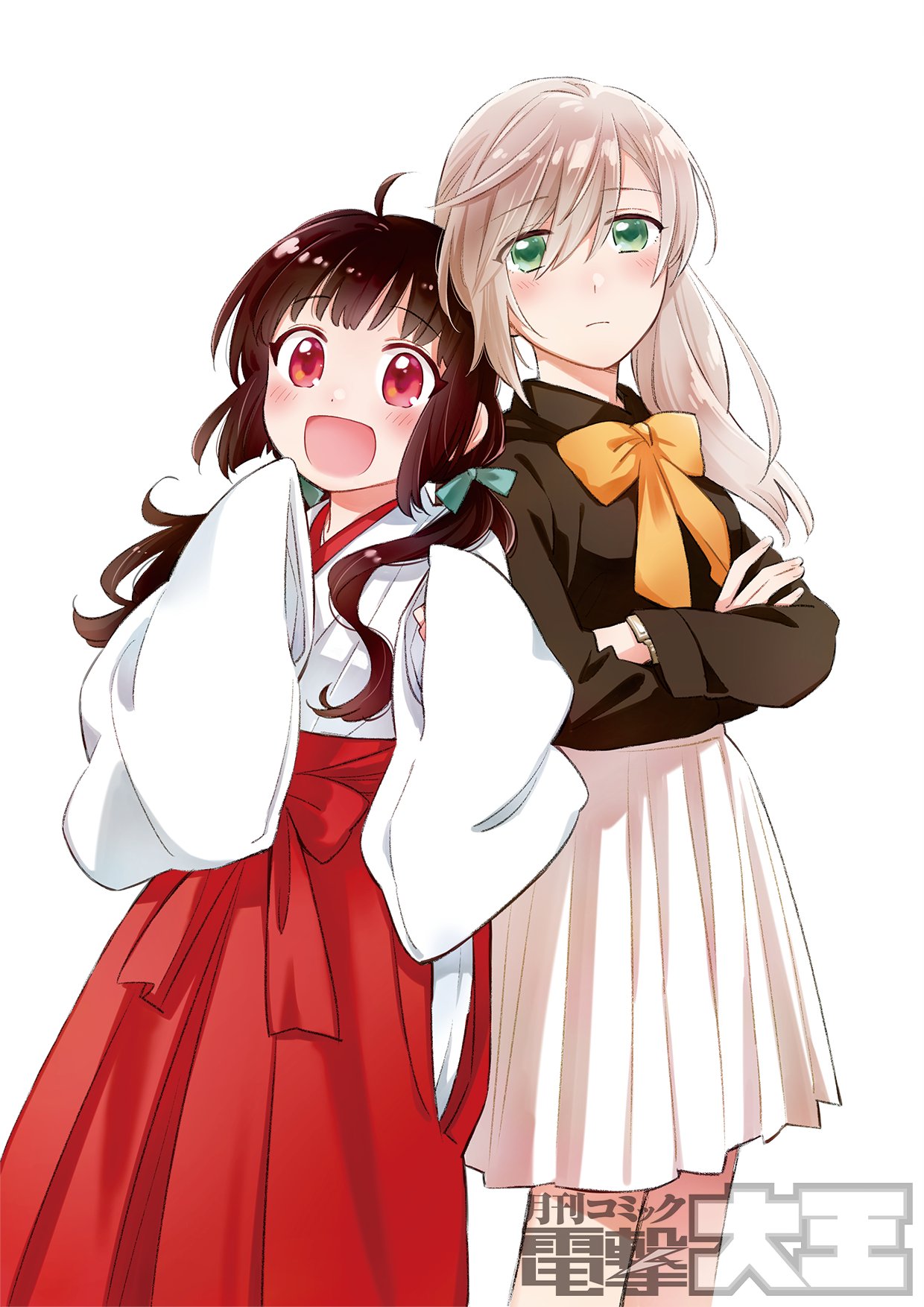 2girls, :d, ame_demo_hare_demo, arata_iri, blush, bow, bowtie, closed_mouth