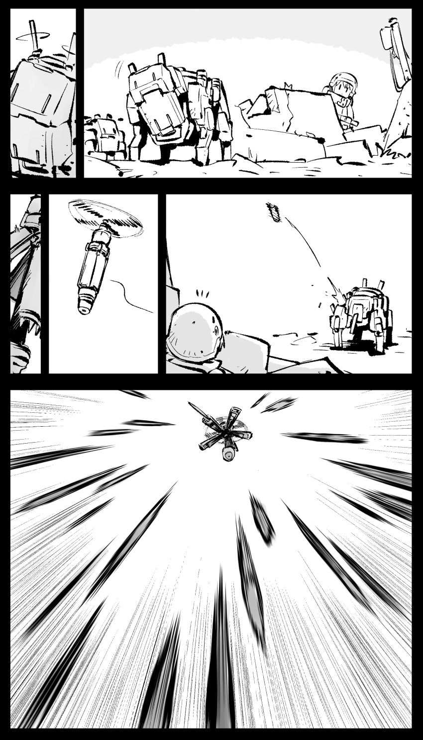 1girl, absurdres, drone, gun, helmet, highres, kato_takuji, mechanical_antennae