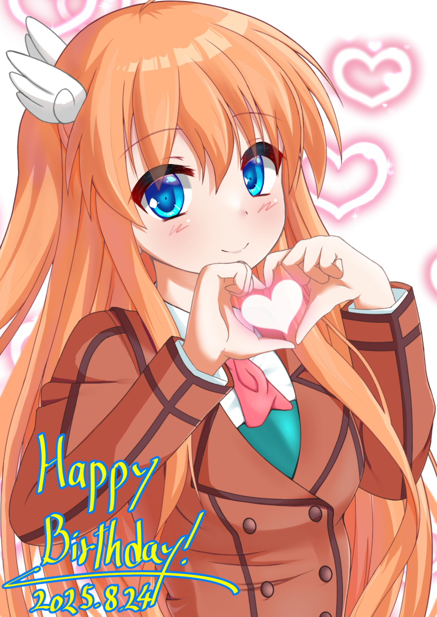 1girl, 2025, ahoge, axl11hikari, blue_eyes, blush, brown_jacket, buttons