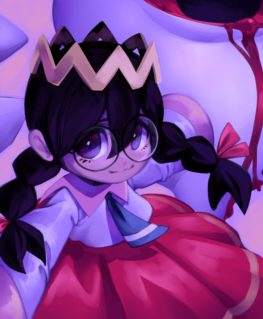 1girl, black_hair, bleeding, blood, bow, braid, crown, hair_bow