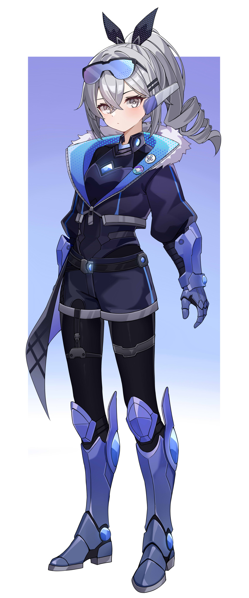 1girl, absurdres, alternate_costume, armored_boots, belt, belted_shorts, body_armor, boots