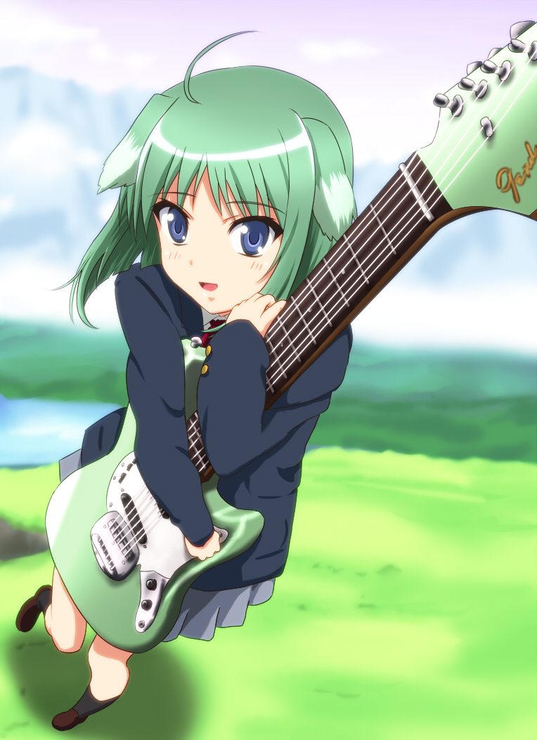 cosplay, diesel-turbo, dog_days, eclair_martinozzi, green_hair, guitar, instrument, k-on!