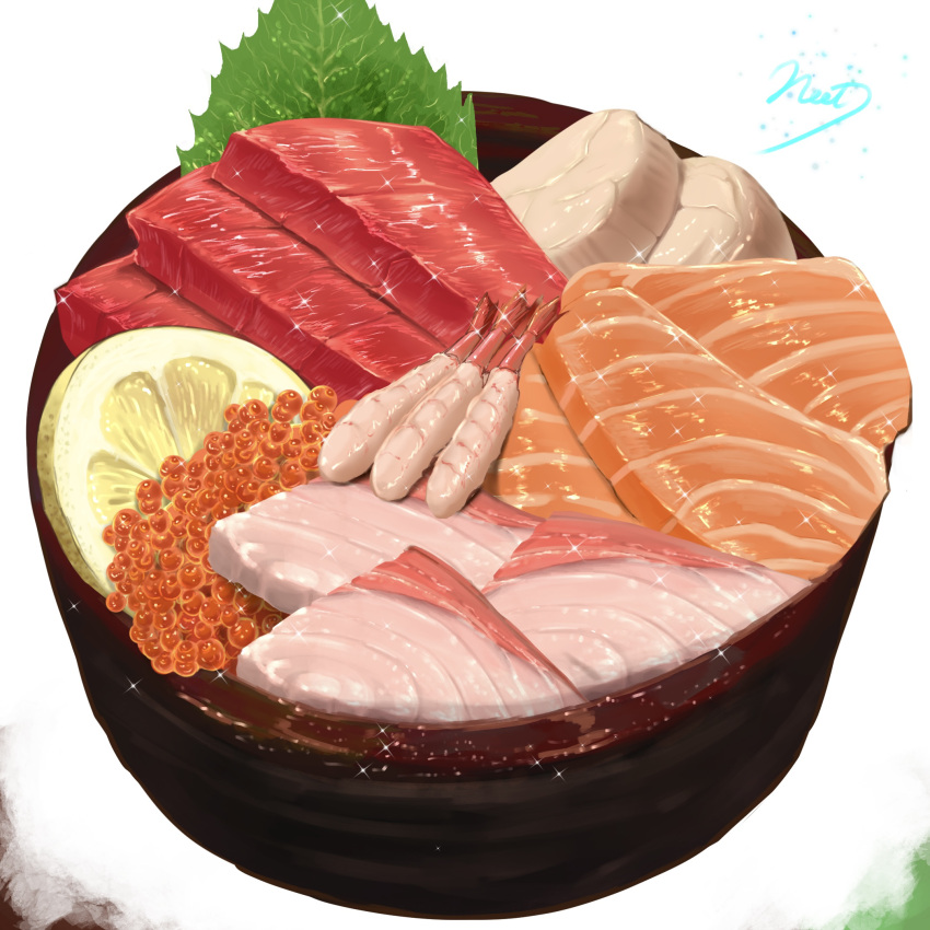 artist_name, bowl, commentary_request, fish_(food), food, food_focus, fruit, highres