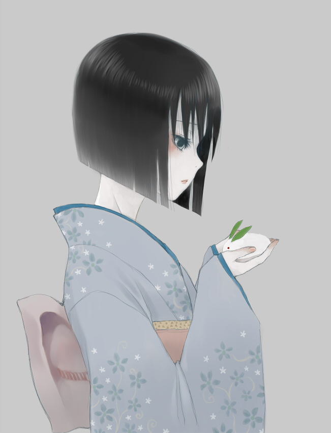 black_hair, blue_eyes, blush, bob_cut, face, japanese_clothes, kimono, kusanagi_suito