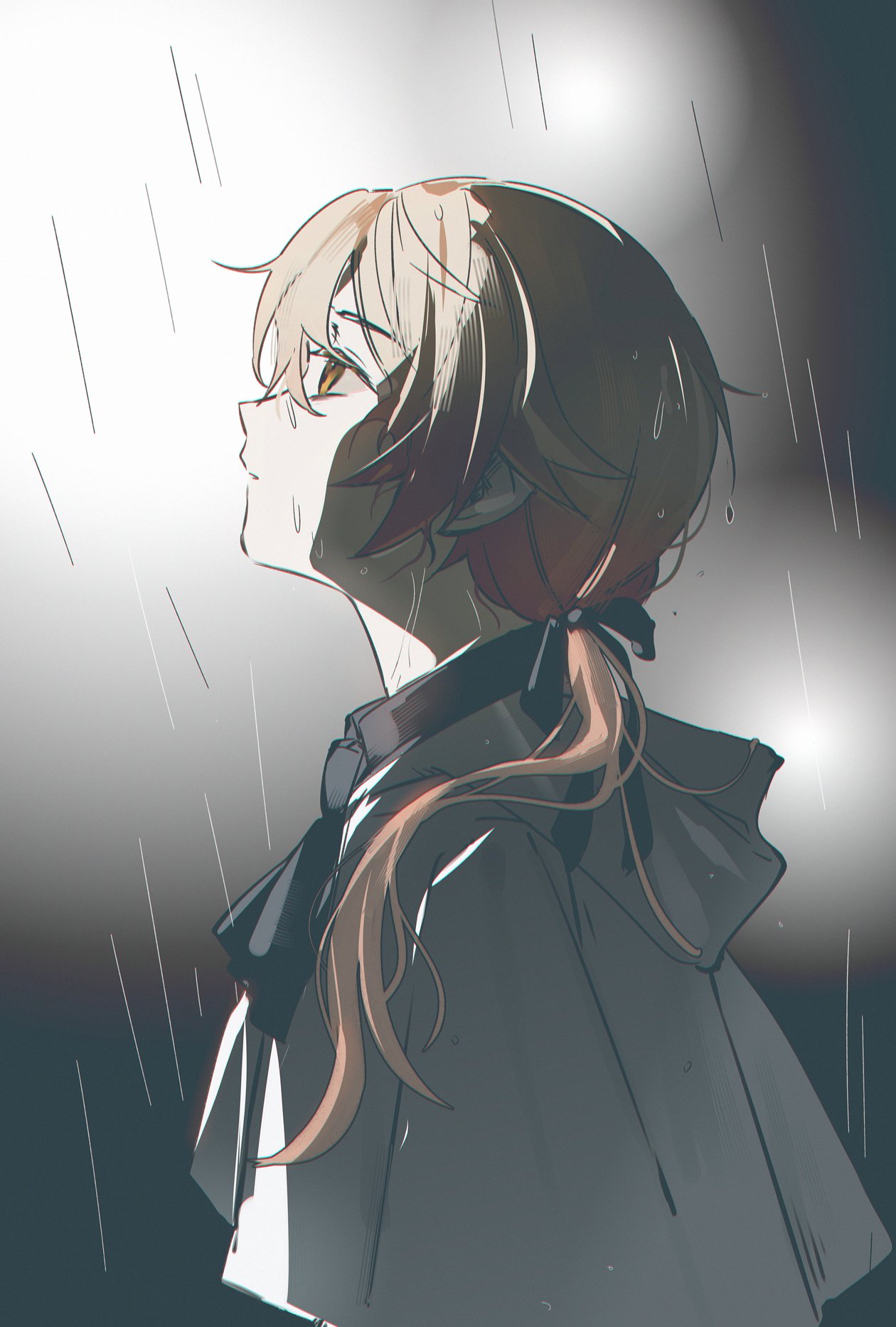 1boy, blonde_hair, capelet, from_side, highres, hood, hood_down, kaminari_s