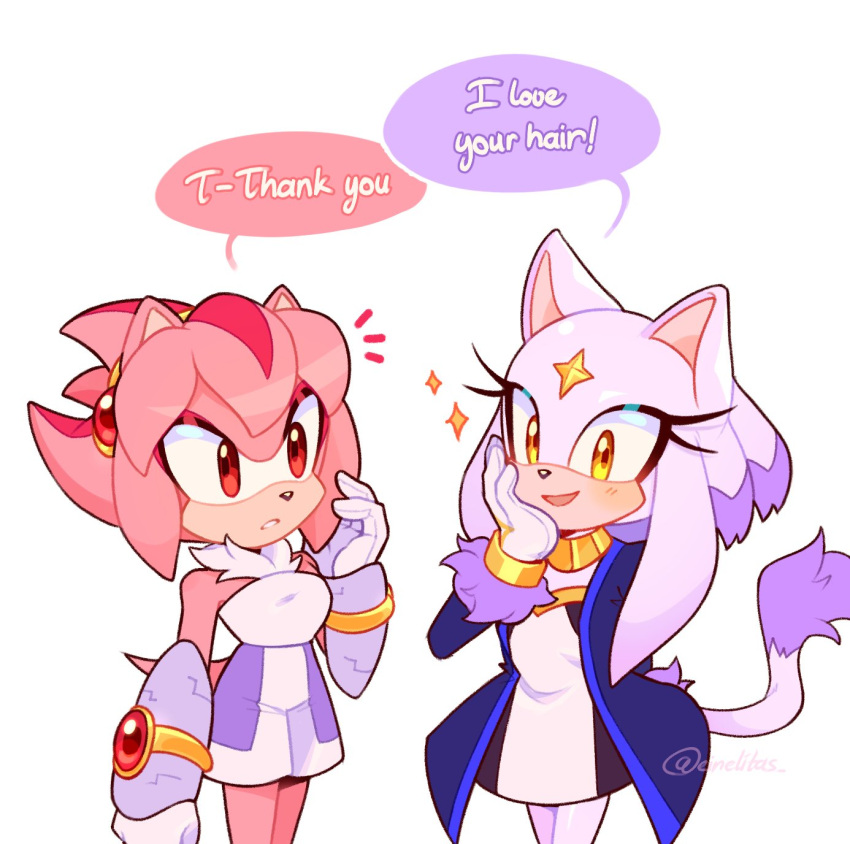 2girls, animal_ears, artist_name, blue_coat, borrowed_character, cat_ears, cat_girl, cat_tail