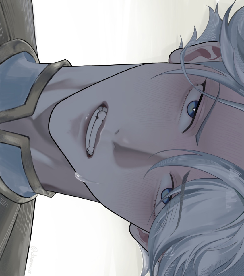 1boy, blue_eyes, deanwzzz, high_collar, highres, light_blush, looking_at_viewer, male_focus