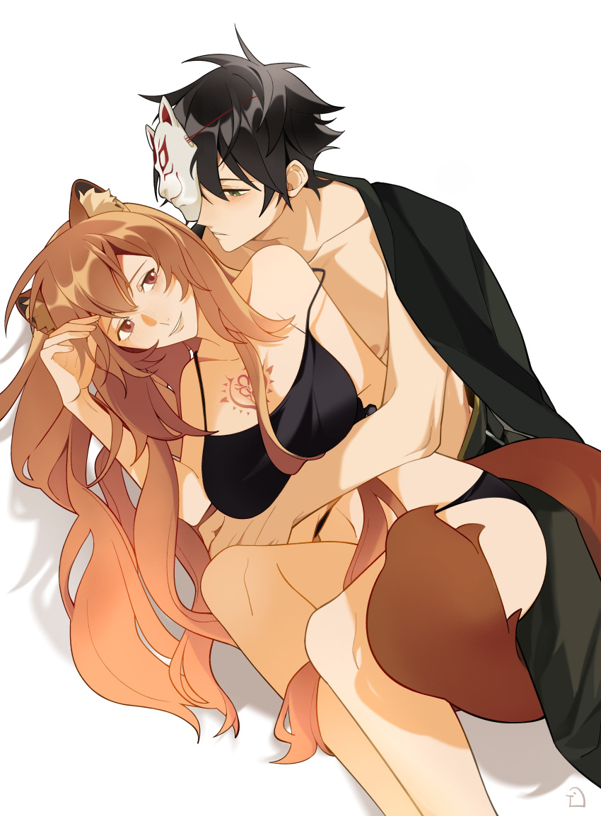 1boy, 1girl, absurdres, alternate_costume, animal_ear_fluff, animal_ears, black_hair, black_pants