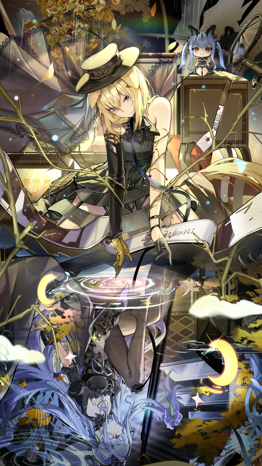2girls, absurdres, animal_ears, arknights, artist_name, ascot, asymmetrical_gloves, bang_dream!