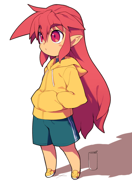1girl, expressionless, full_body, hair_down, hood, hoodie, korone_(metata), long_hair