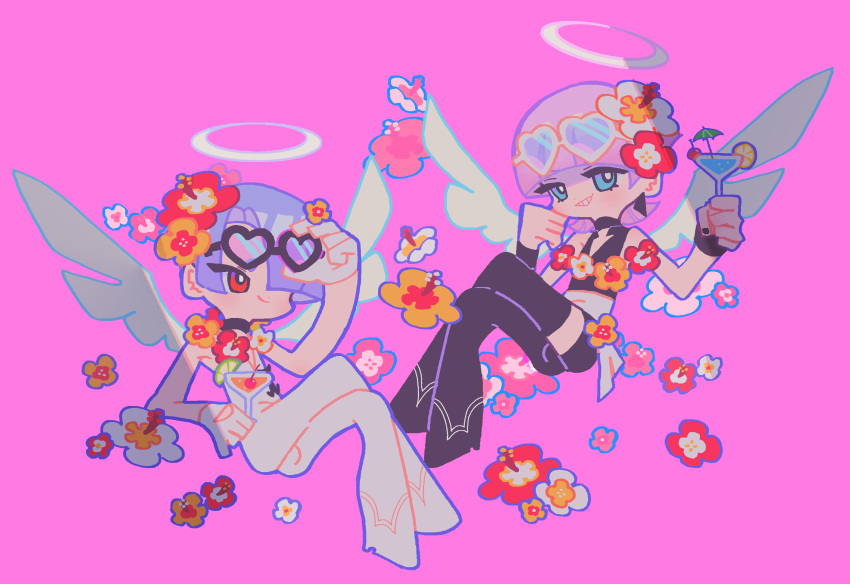 2boys, black_jumpsuit, blue_eyes, blunt_bangs, brothers, choker, earrings, girly_boy