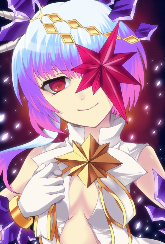bow, bracelet, brooch, brown_eyes, enoo, eyepatch, gloves, gradient_hair