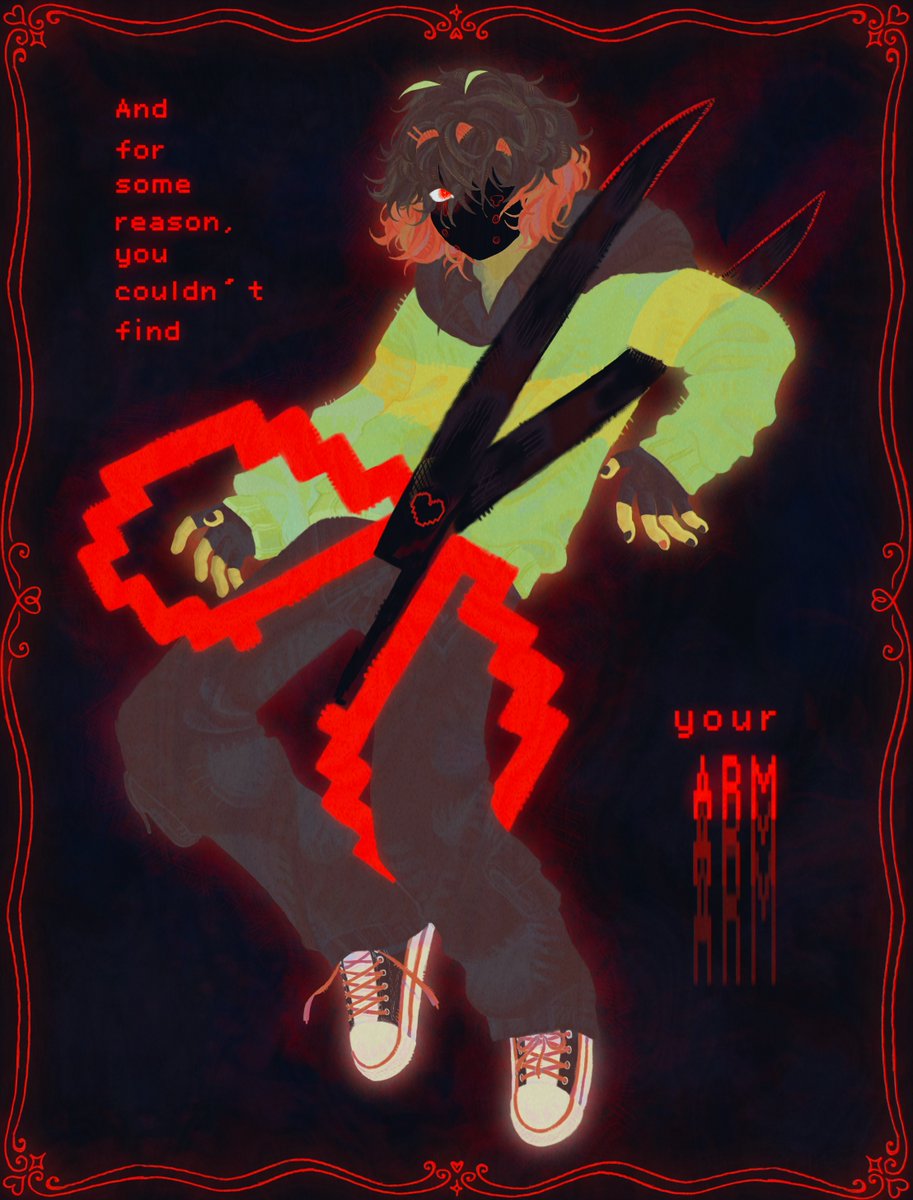 1other, deltarune, highres, hood, hoodie, imminent_amputation, imminent_injury, kris_(deltarune), myr4, oversized_object, scissors, utdr_(toby_fox)
