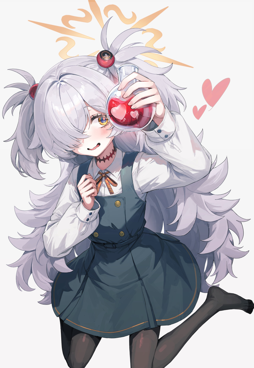 1girl, absurdres, black_pantyhose, blue_archive, blush, bottle, brown_eyes, brown_halo