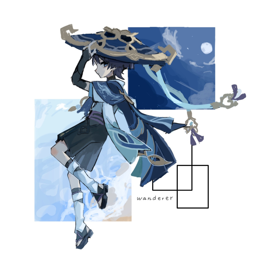 1boy, 624_itumo, armor, black_hair, black_shorts, blue_eyes, closed_mouth, full_body