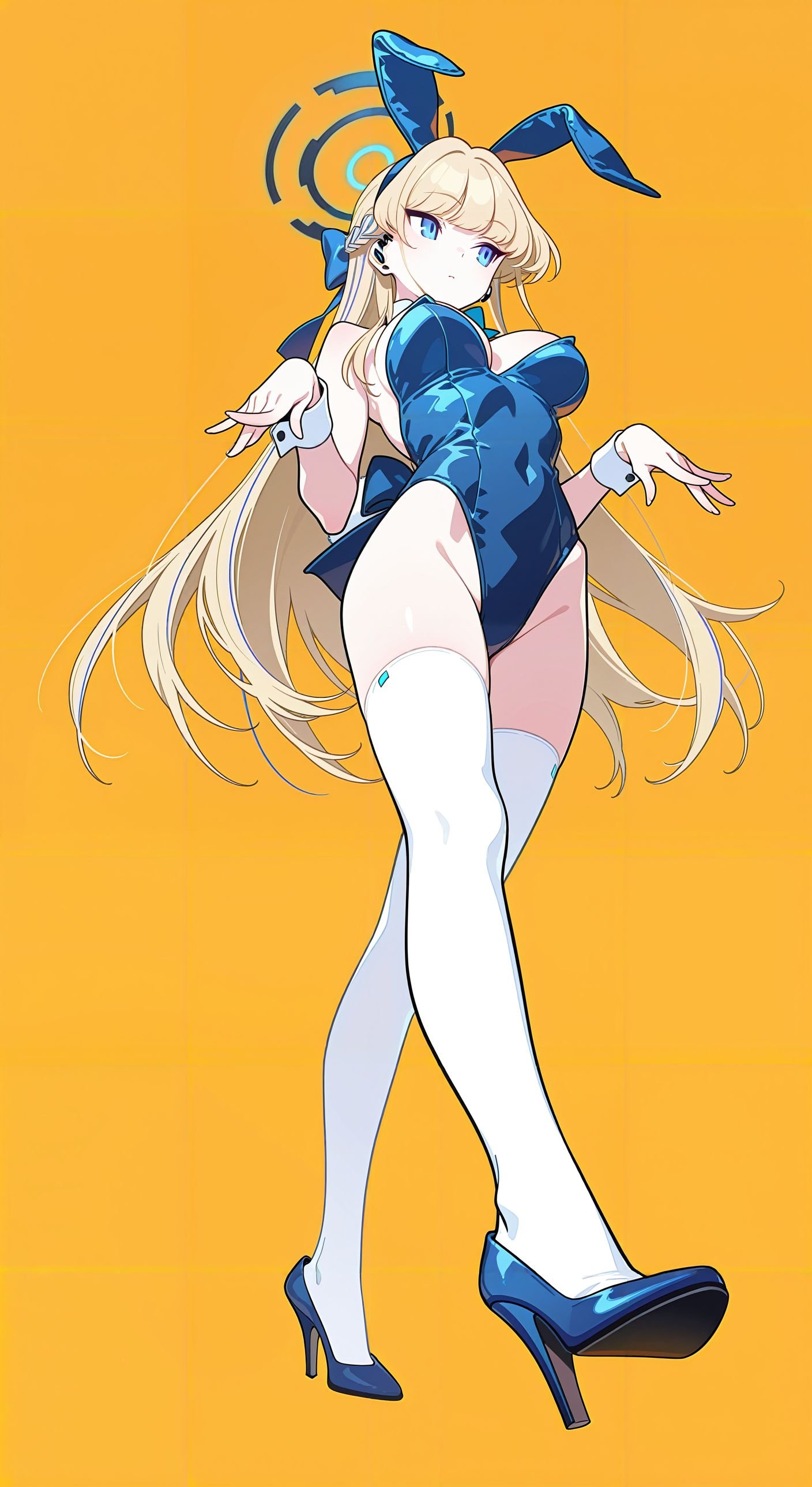 1girl, absurdres, ai-generated, animal_ears, blonde_hair, blue_archive, blue_eyes, blue_shoes