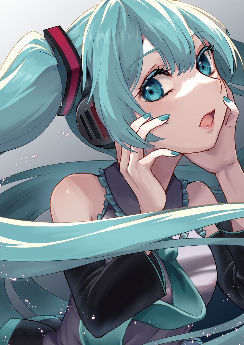 1girl, absurdres, amanegi_toro, aqua_eyes, aqua_hair, bare_shoulders, blue_eyes, blue_hair