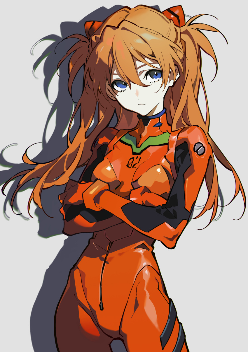 1girl, absurdres, blue_eyes, bodysuit, breasts, brown_hair, closed_mouth, cowboy_shot
